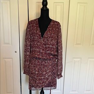 Ramy Brook Burgundy Patterned Long Sleeve Dress